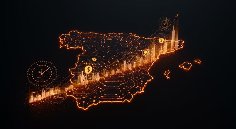 Representación visual del impacto económico de la IA generativa y la automatización del trabajo en España para 2030.