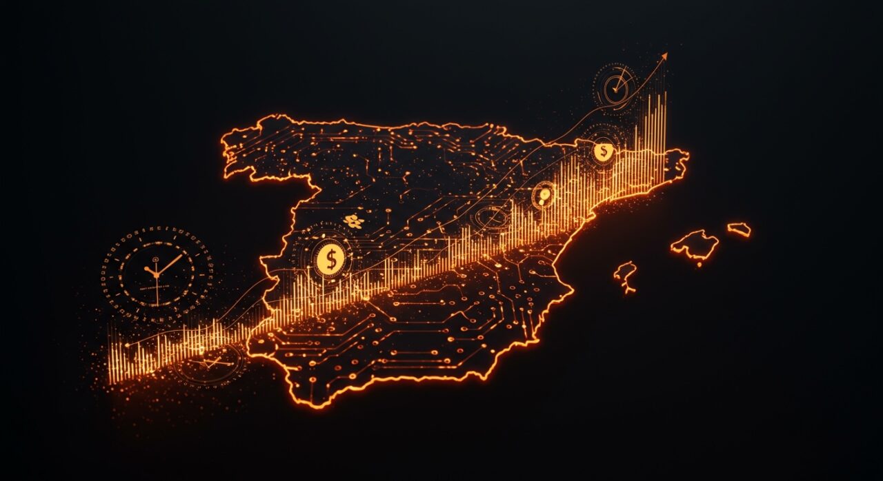 Representación visual del impacto económico de la IA generativa y la automatización del trabajo en España para 2030.
