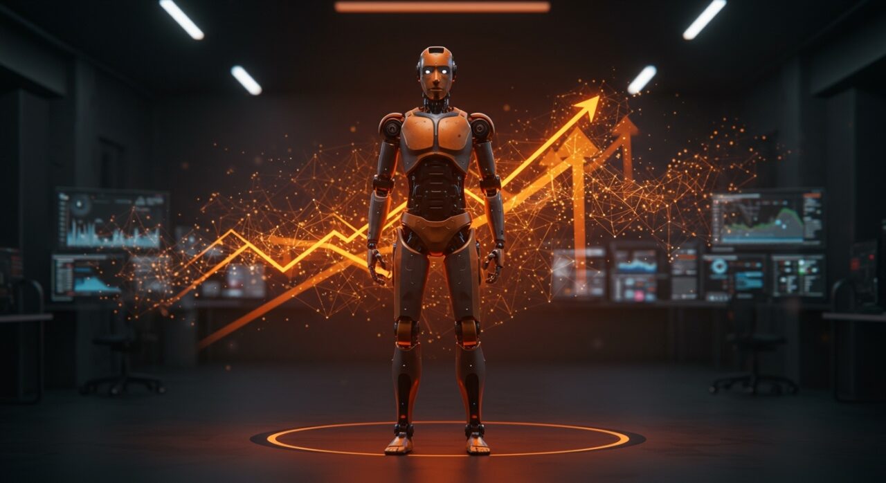 Robot humanoide futurista en laboratorio tecnológico representando la adquisición de startup de robots humanoides por Meta y el crecimiento del mercado robótico en 2026.