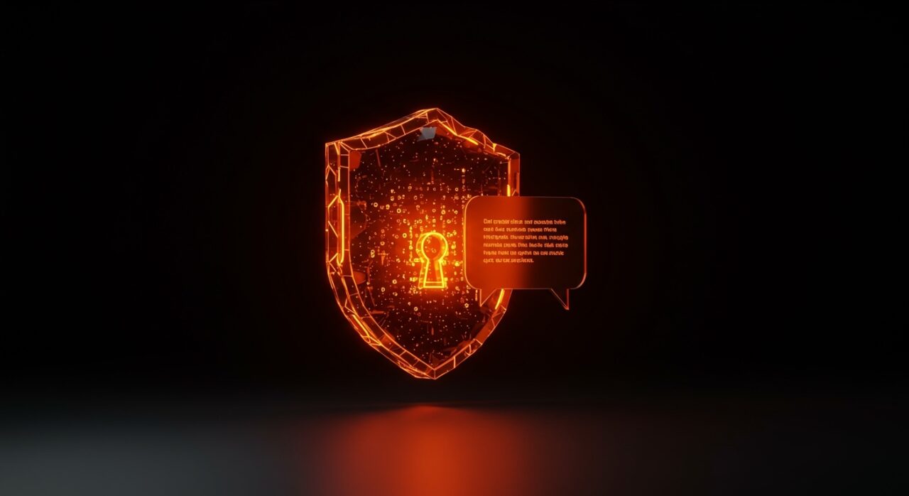 Concepto visual de privacidad de IA y encriptación extremo a extremo E2EE para founders de startups con Meta AI.