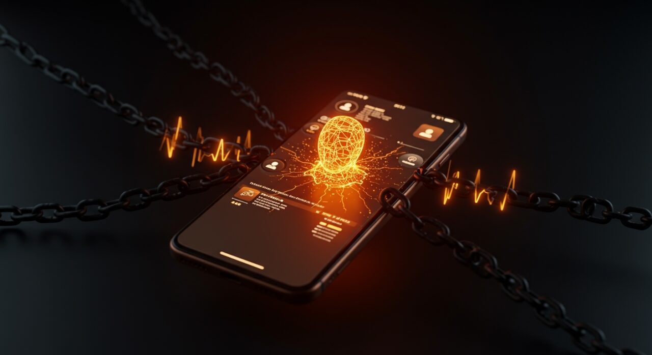 Representación conceptual de Meta AI integrada en Threads, simbolizando la falta de control del usuario y la privacidad de datos en redes sociales.