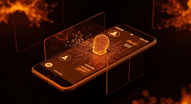Representación conceptual de Meta AI en Threads, enfocada en la privacidad digital y la integración de inteligencia artificial en redes sociales.