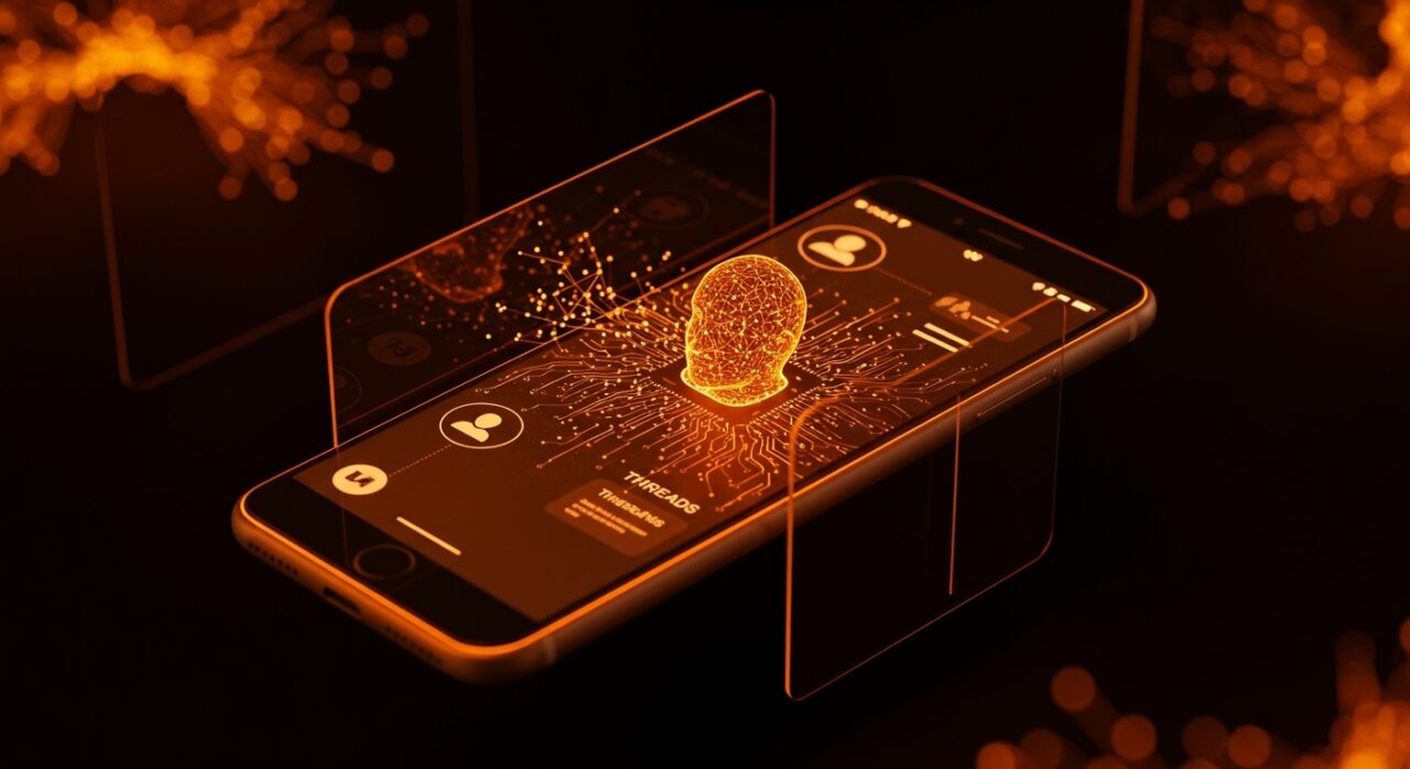 Representación conceptual de Meta AI en Threads, enfocada en la privacidad digital y la integración de inteligencia artificial en redes sociales.
