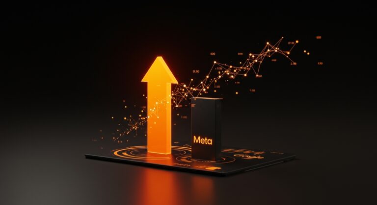 Gráfico conceptual de crecimiento publicitario de Meta superando a Google, representando la evolución de la publicidad digital para startups.