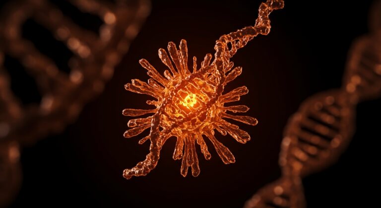 Microreactor de células sintéticas basado en ADN, representando la próxima frontera de la biotecnología deeptech y nanomedicina en 2026.
