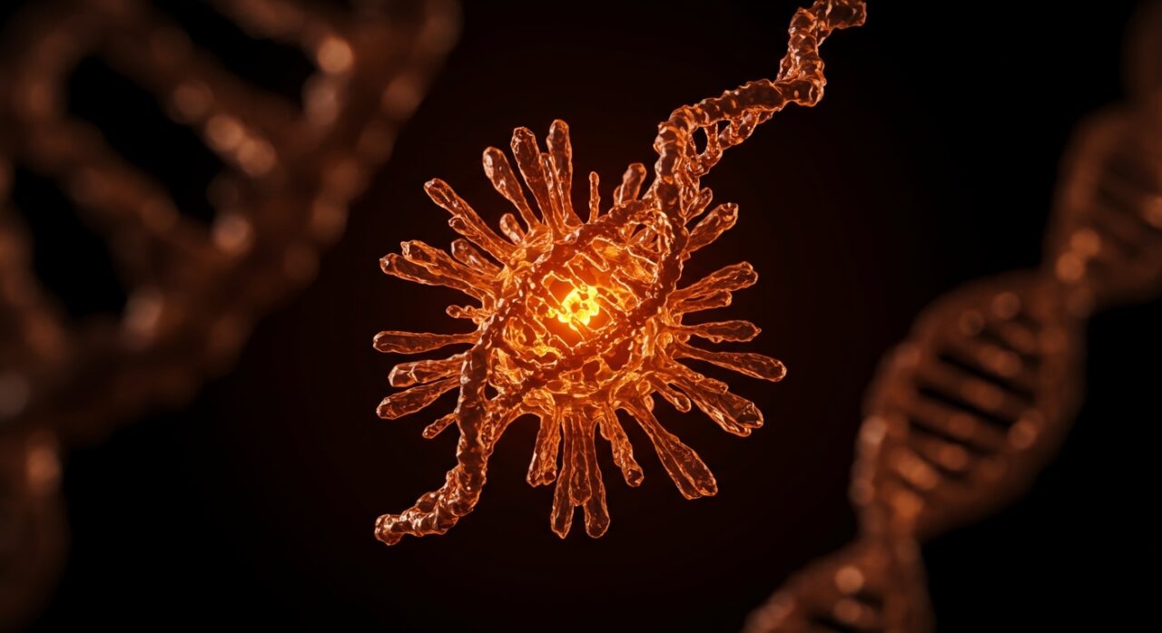 Microreactor de células sintéticas basado en ADN, representando la próxima frontera de la biotecnología deeptech y nanomedicina en 2026.