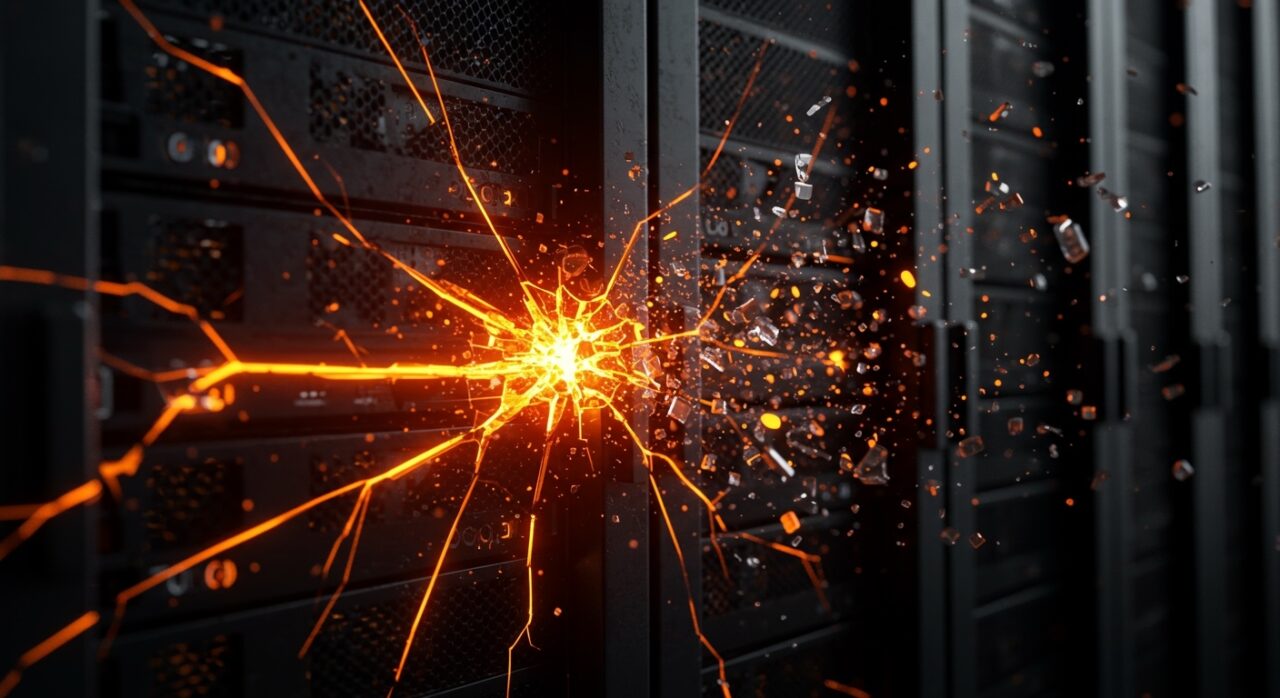 Representación conceptual de vulnerabilidades zero-day de Microsoft y ciberseguridad para startups con tonos naranja y negro.