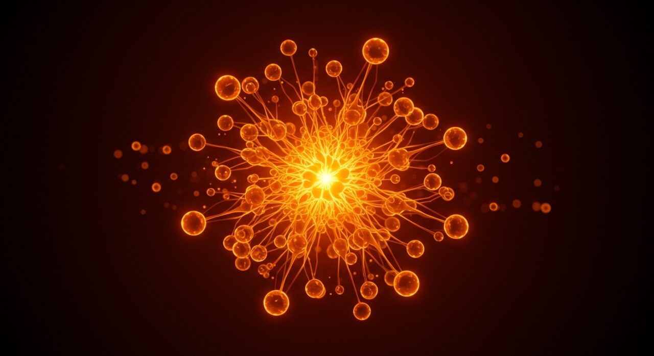 Representación conceptual de interaction models de IA y la startup Thinking Machines de Mira Murati en colores naranja y negro.
