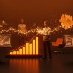 Representación visual de una comunidad de emprendedores potenciada por IA y modelo freemium, destacando el crecimiento y la gamificación.