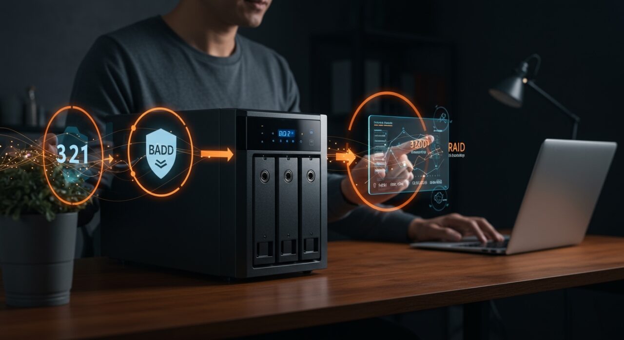 Protección de datos para startups con NAS Synology DS224+ y configuración RAID respetando la regla 3-2-1, basado en estadísticas de Backblaze 2025.