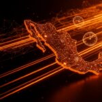 Representación conceptual del nearshoring en México con elementos de IA y desarrollo ágil para optimizar sprints de software.
