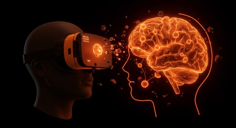 Representación visual de terapia de realidad virtual y neurotecnología para TDAH en el sector HealthTech español.