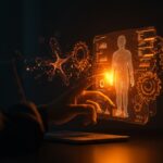 Representación conceptual de agentes de IA de Notion optimizando la productividad de una startup con colores naranja y negro.