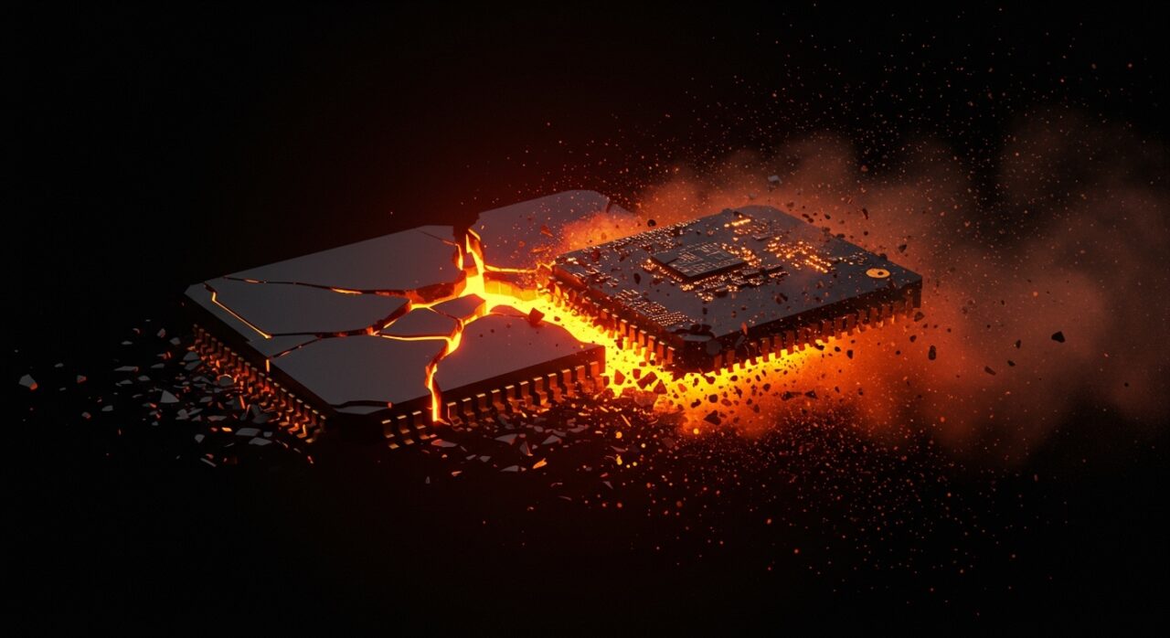 Representación conceptual de la pérdida de mercado de Nvidia en China y la soberanía tecnológica de chips de IA.
