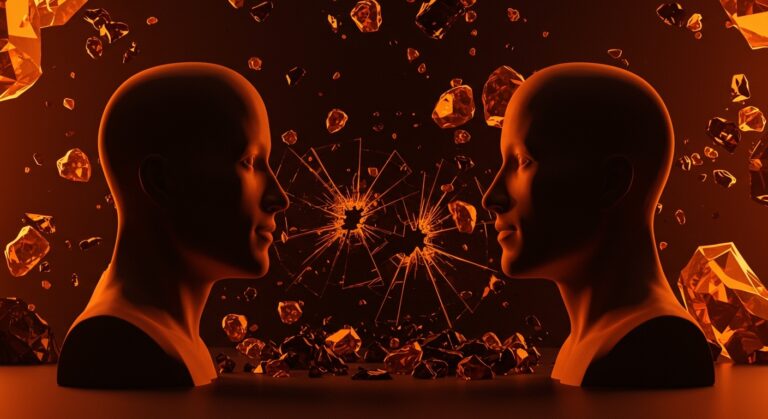 Representación conceptual de conflicto de liderazgo y cultura tóxica en una startup de IA, inspirada en el caso OpenAI, Sam Altman y Elon Musk.