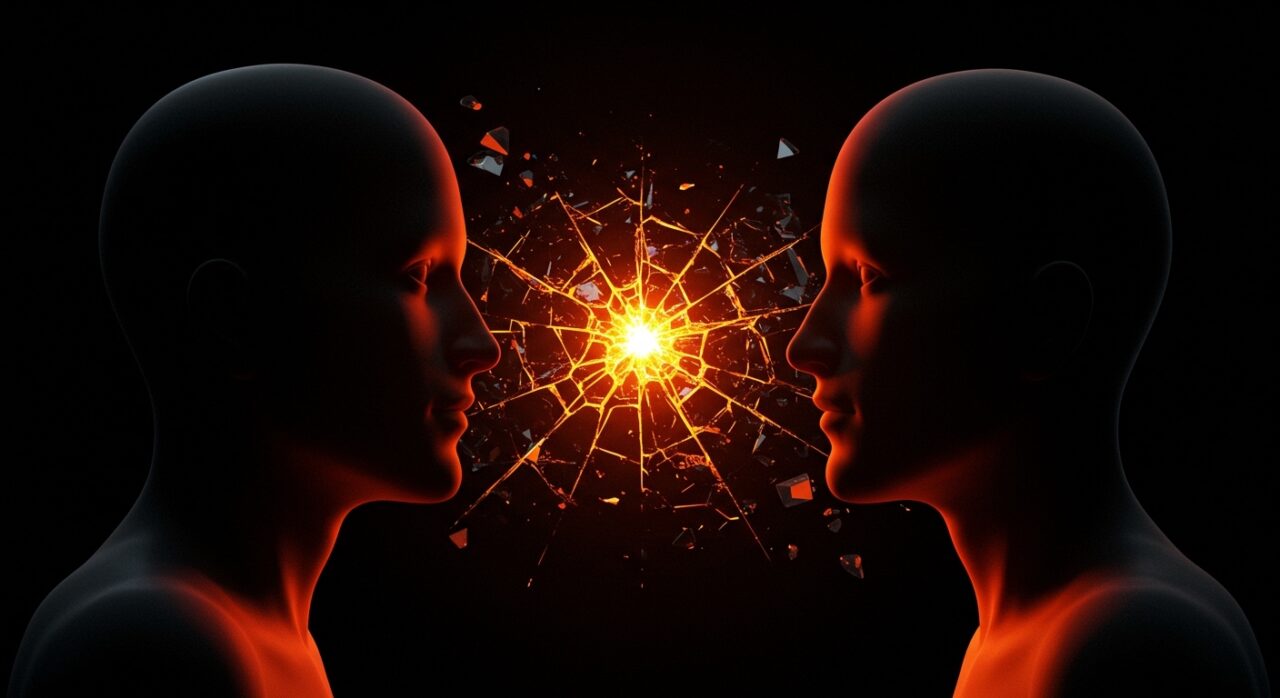 Representación conceptual del conflicto de gobernanza en OpenAI entre Elon Musk y Sam Altman con elementos de inteligencia artificial.