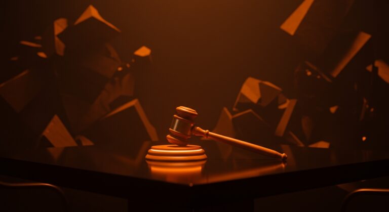 Representación conceptual de gobierno corporativo y conflictos de poder en startups de IA, inspirada en el juicio de OpenAI.