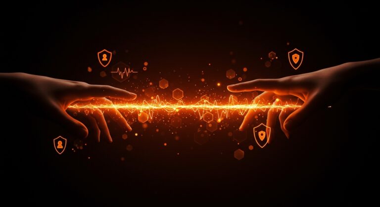 Representación conceptual de OpenAI Trusted Contact y seguridad en IA para salud mental en tonos naranja y negro.