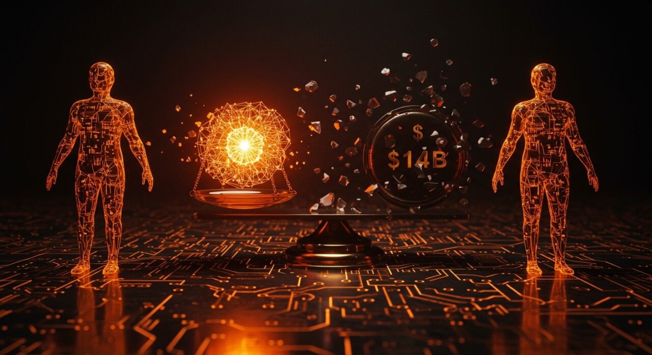 Representación conceptual del juicio entre Elon Musk y OpenAI, simbolizando la lucha de gobernanza y el impacto legal en el ecosistema de startups de IA.
