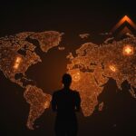 Fundador de startup healthtech frente a un mapa digital de Europa bloqueado por regulación EU AI Act, representando OpenEvidence y alternativas en IA médica.