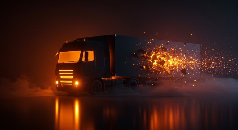 Concepto visual de logística y transporte en España, representando la crisis de camioneros y oportunidades para startups tecnológicas.
