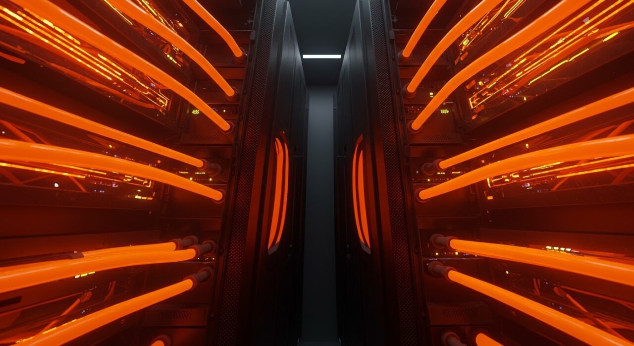 Infraestructura de refrigeración líquida para centros de datos de IA impulsada por Orbital Industries, representando innovación en deeptech y sostenibilidad.