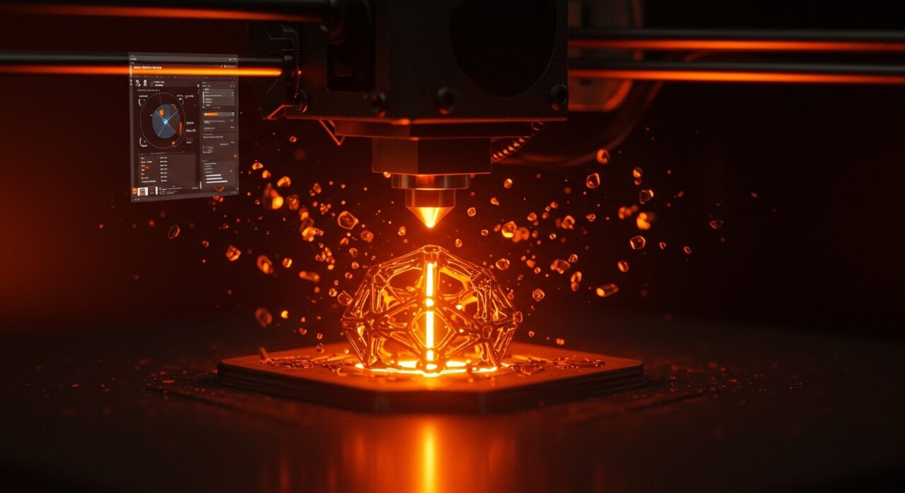 Impresión 3D avanzada con OrcaSlicer y Bambu Lab, representando el control técnico y la libertad de flujo de trabajo para founders.