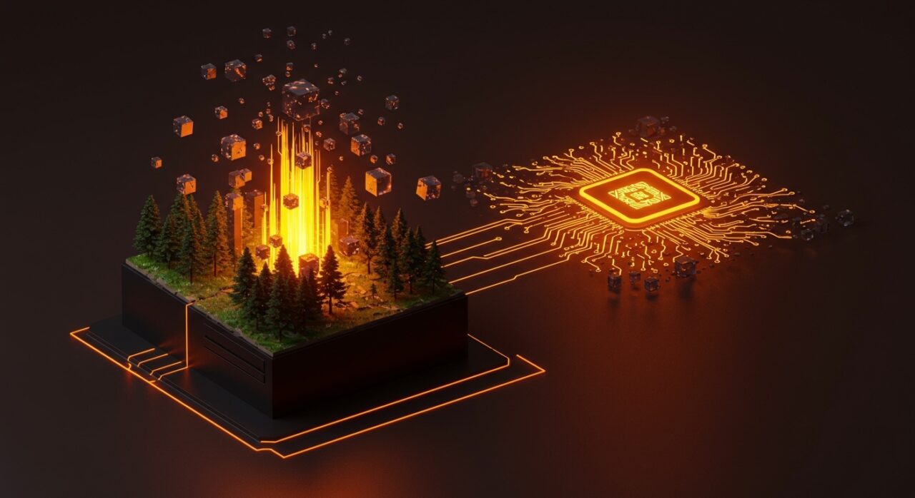 Marketplace de datos gaming para IA generativa, representando la conexión entre estudios de videojuegos y modelos de mundo.