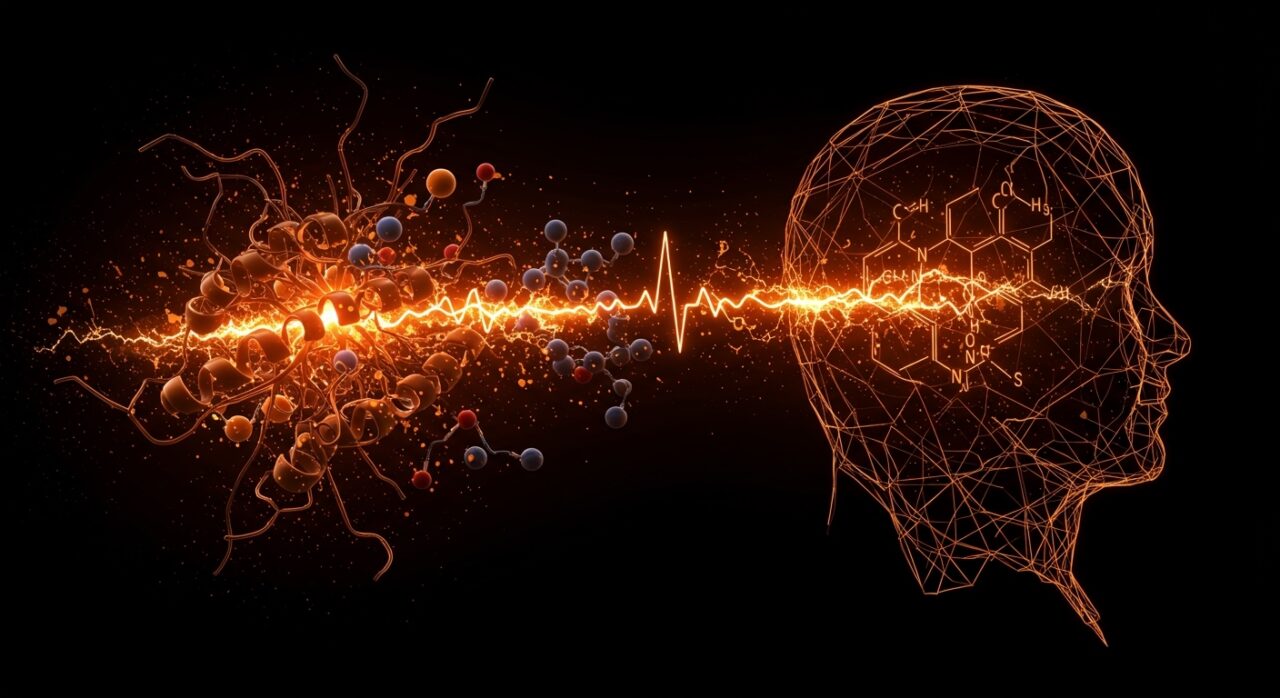 Representación conceptual de HealthTech y biotecnología GLP-1 para el tratamiento del alcoholismo y adicciones.