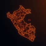 Mapa tecnológico brillante de Perú destacando el crecimiento de la IA empresarial y la transformación digital en el sector bancario y gubernamental.