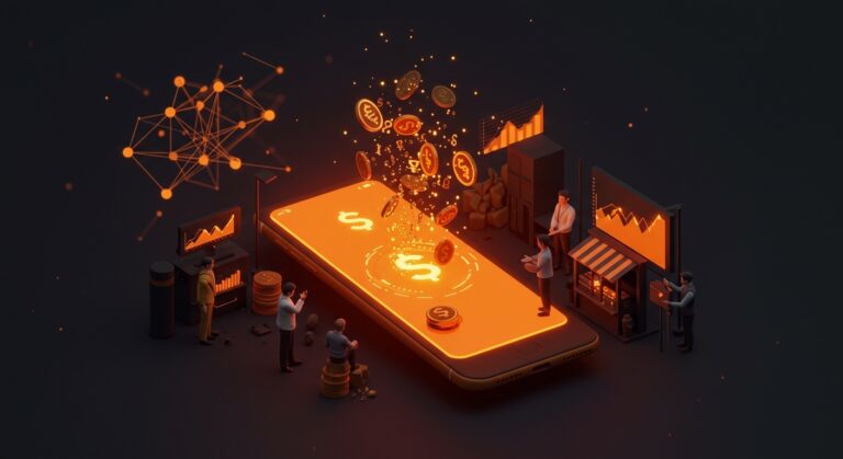 Representación conceptual de microcréditos con IA y fintech en WhatsApp, simbolizando la inclusión financiera en LATAM.