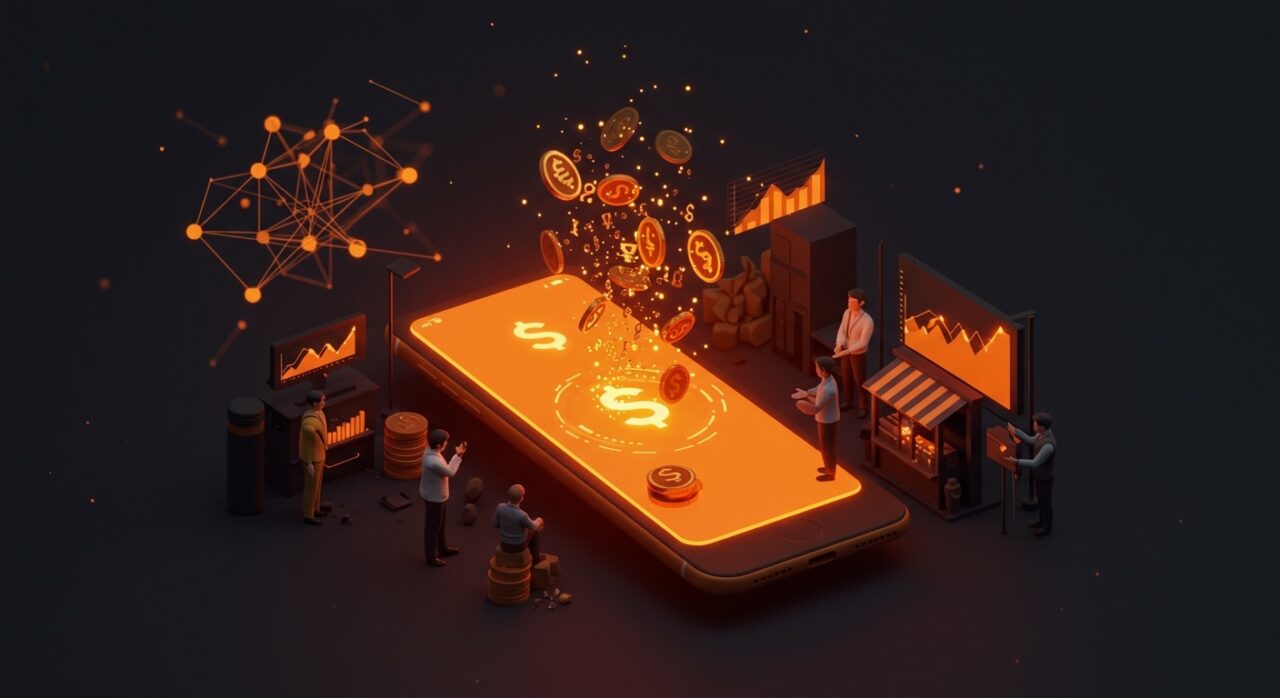 Representación conceptual de microcréditos con IA y fintech en WhatsApp, simbolizando la inclusión financiera en LATAM.