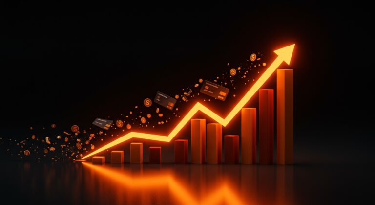 Visualización conceptual de crecimiento exponencial de valoración fintech, representando el ascenso de Ramp a 40 billones de dólares.
