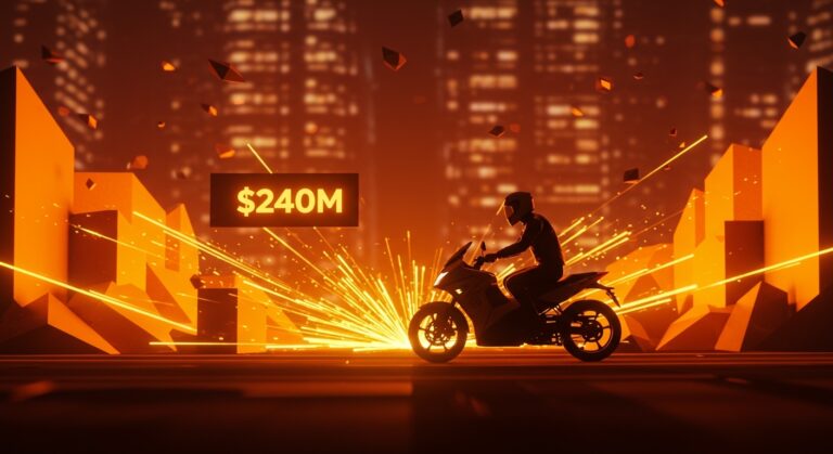 Ilustración conceptual de escalabilidad en startups de movilidad urbana, representando el éxito de Rapido con una ronda de inversión de 240 millones de dólares en India.