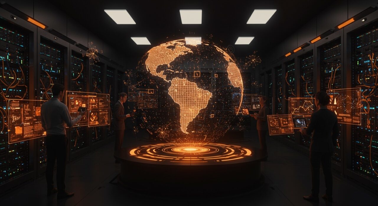 Representación de infraestructura de IA empresarial y soberanía digital en Latinoamérica para Red Hat Summit 2026.
