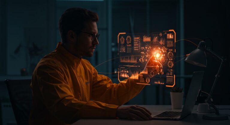 Trabajador actualizándose profesionalmente para la era digital, representando el reskilling necesario en startups para 2026.