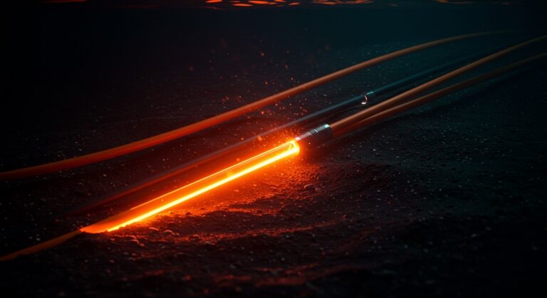 Representación conceptual de cables submarinos de internet en el Estrecho de Ormuz con estética de riesgo geopolítico para startups SaaS.