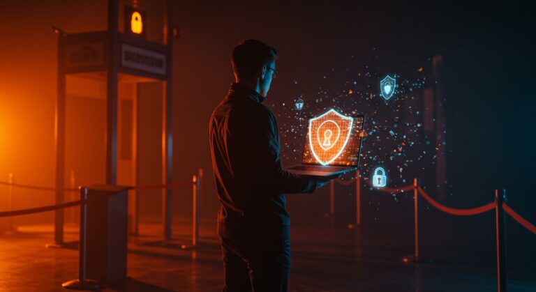 Founder protegiendo datos y propiedad intelectual en frontera de EE.UU. ante riesgos de seguridad.