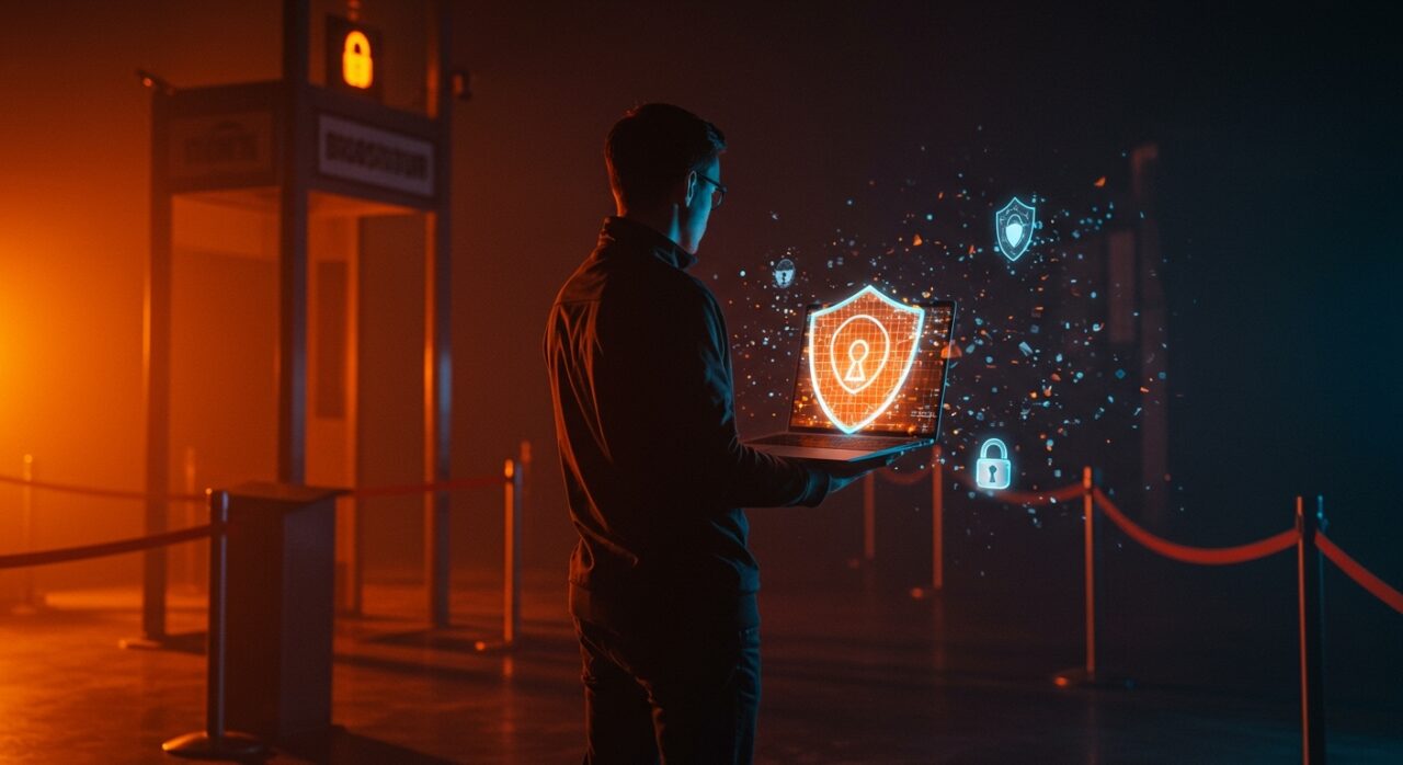 Founder protegiendo datos y propiedad intelectual en frontera de EE.UU. ante riesgos de seguridad.