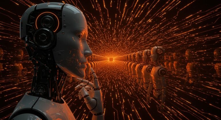 Robots humanoides avanzados en una línea de producción tecnológica, representando la dominación del mercado chino en robótica y automatización 2026.