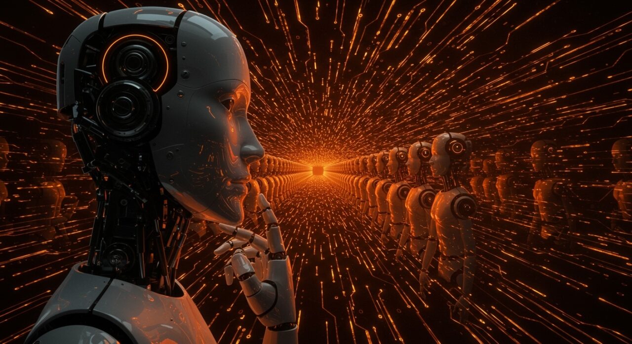 Robots humanoides avanzados en una línea de producción tecnológica, representando la dominación del mercado chino en robótica y automatización 2026.