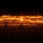 Infraestructura energética con líneas de poder en naranja brillante, simbolizando la inversión de $880M de Grupo México en Saavi Energía y la capacidad de 4.5GW en EnergyTech LATAM.