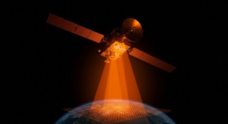 Satélite hiperespectral chino Xiguang-1 orbitando la Tierra, representando el crecimiento del mercado de SpaceTech y AgTech.