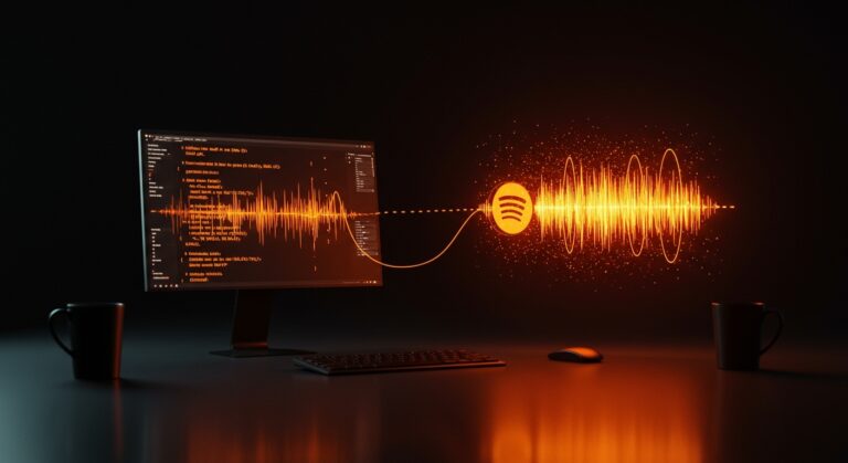 Automatización de podcasts con agentes de IA y Spotify CLI, representando el futuro de la productividad startup en 2026.