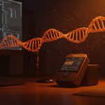 Secuenciación de ADN en casa utilizando IA y tecnología Nanopore, representando la democratización de la genómica en startups healthtech.
