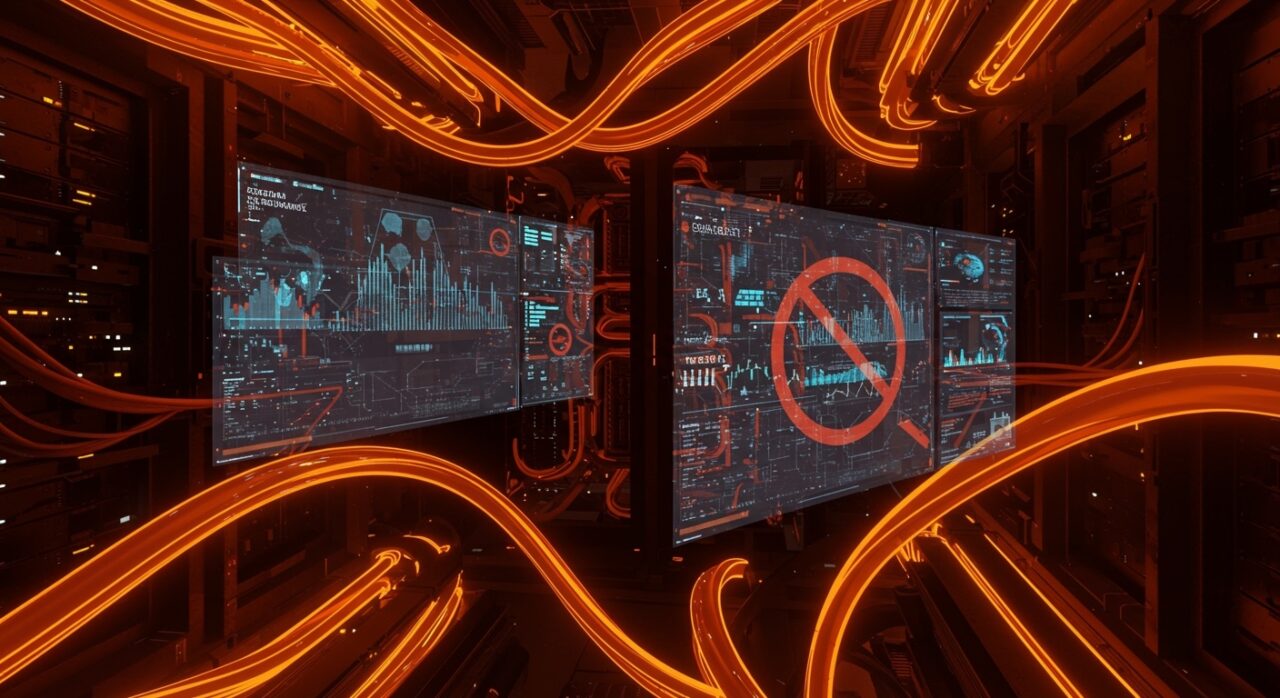 Representación conceptual de Shadow APIs en China y el mercado gris de IA con tonos naranja y negro.