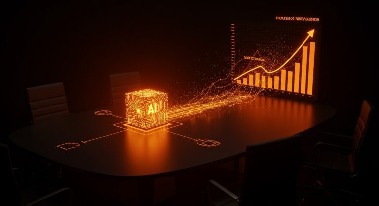 Grafico financiero alcista de SoftBank y OpenAI representando la inversion en inteligencia artificial y el mercado tech de japon.