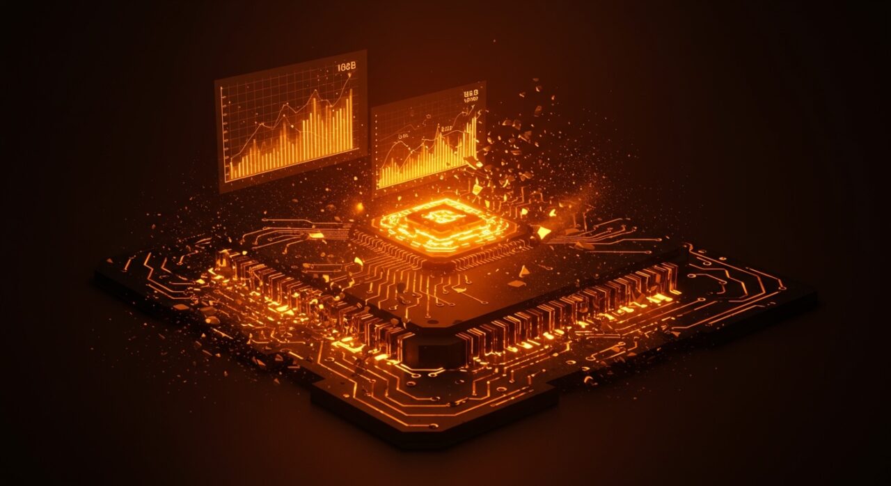 Representación conceptual de la reducción de financiamiento de SoftBank para OpenAI, simbolizando la volatilidad de las valoraciones de IA y el mercado de funding.