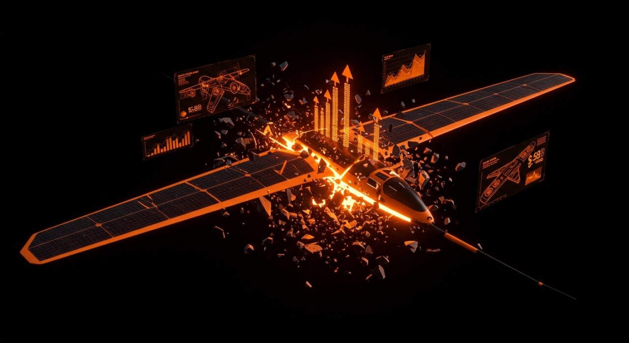 Representación conceptual del accidente del Solar Impulse 2 y el mercado HAPS para emprendedores de deeptech.