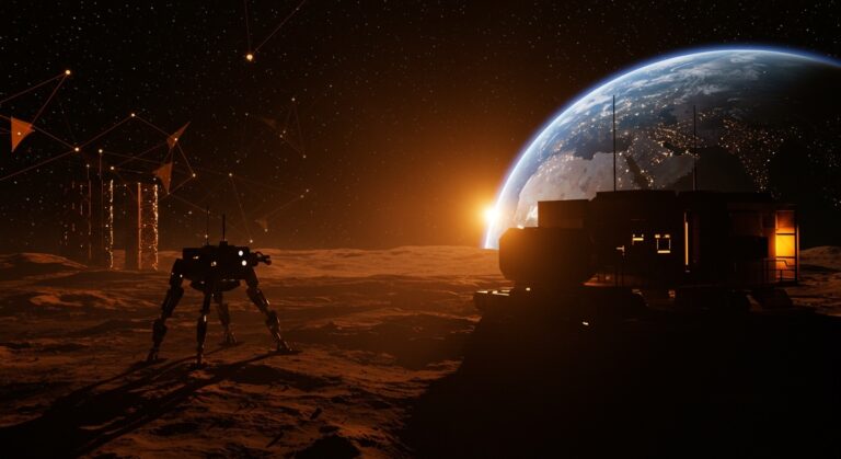 Tropas de la Space Force en la Luna, analizando el impacto de la militarización espacial en las startups de deep tech.